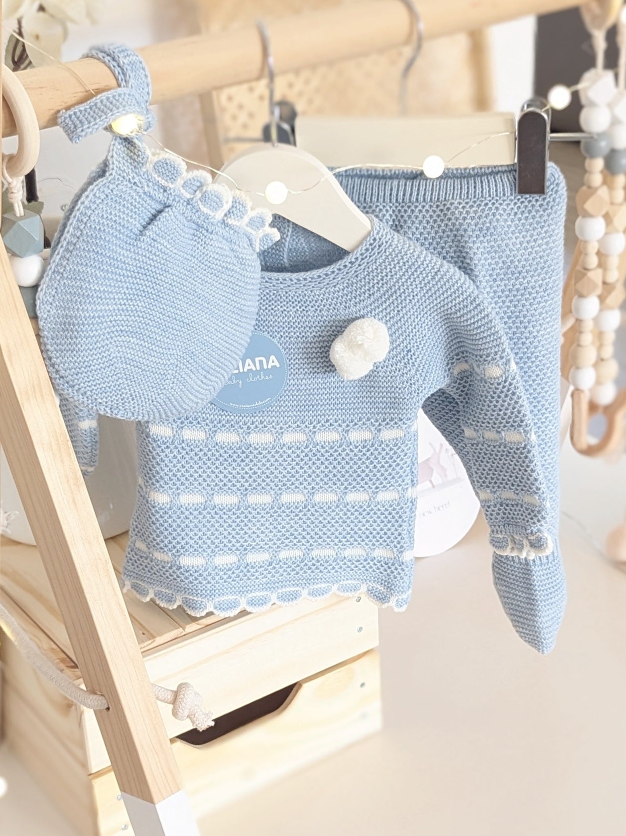 Conjunto Polaina Recogidas Azul y Crudo - Colección Piano de Juliana