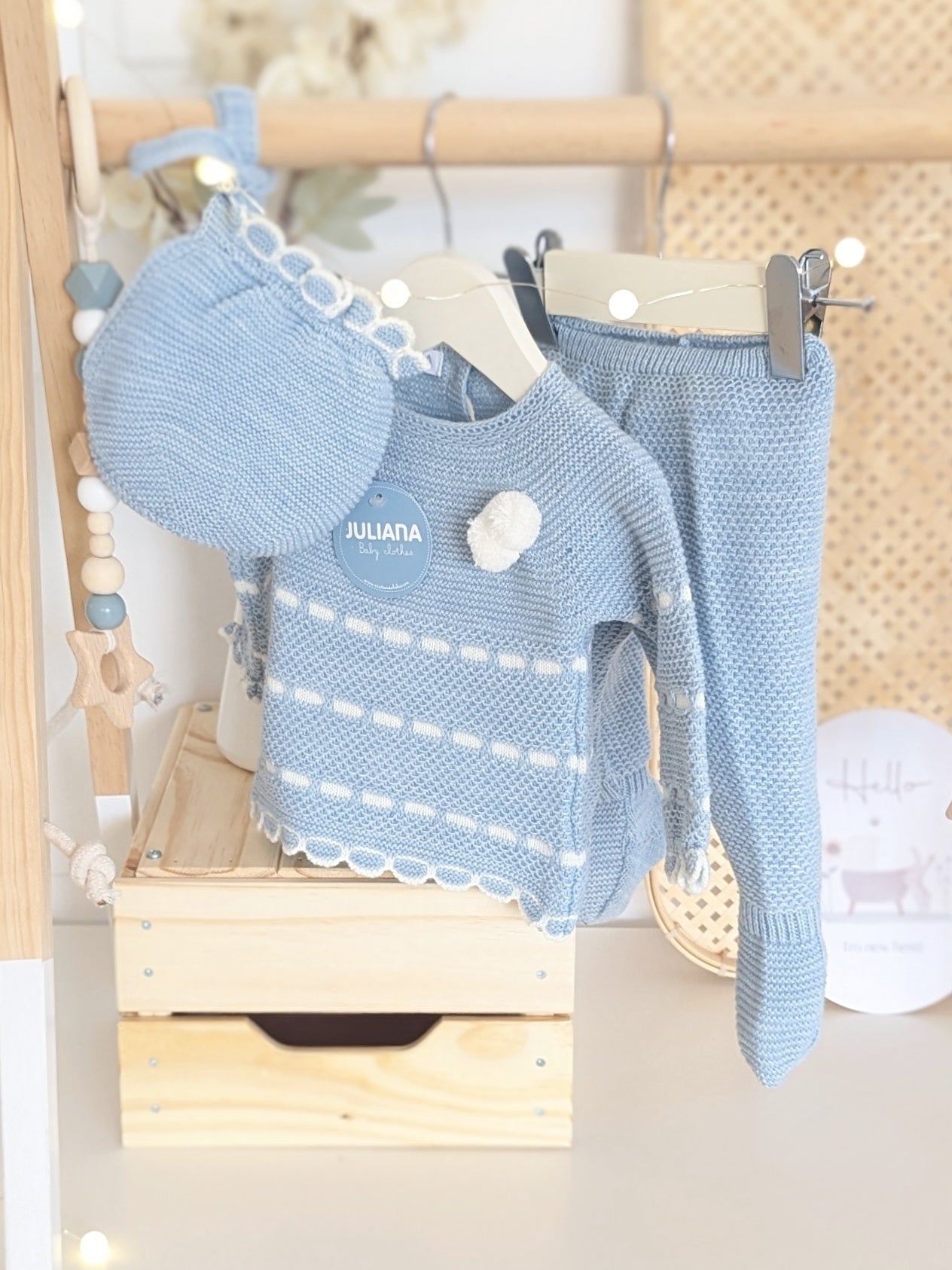 Conjunto Polaina Recogidas Azul y Crudo - Colección Piano de Juliana