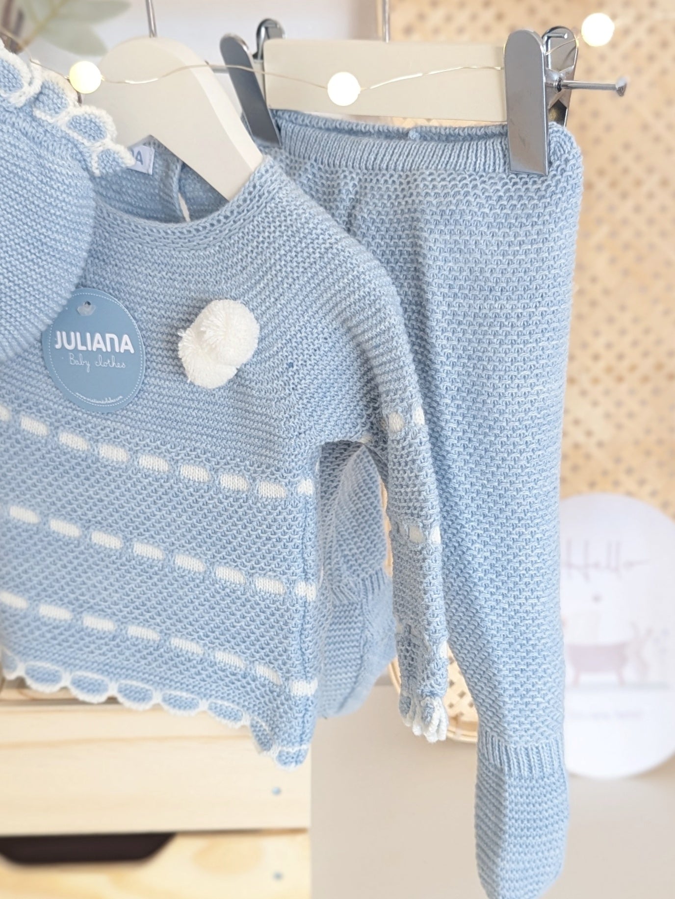 Conjunto Polaina Recogidas Azul y Crudo - Colección Piano de Juliana