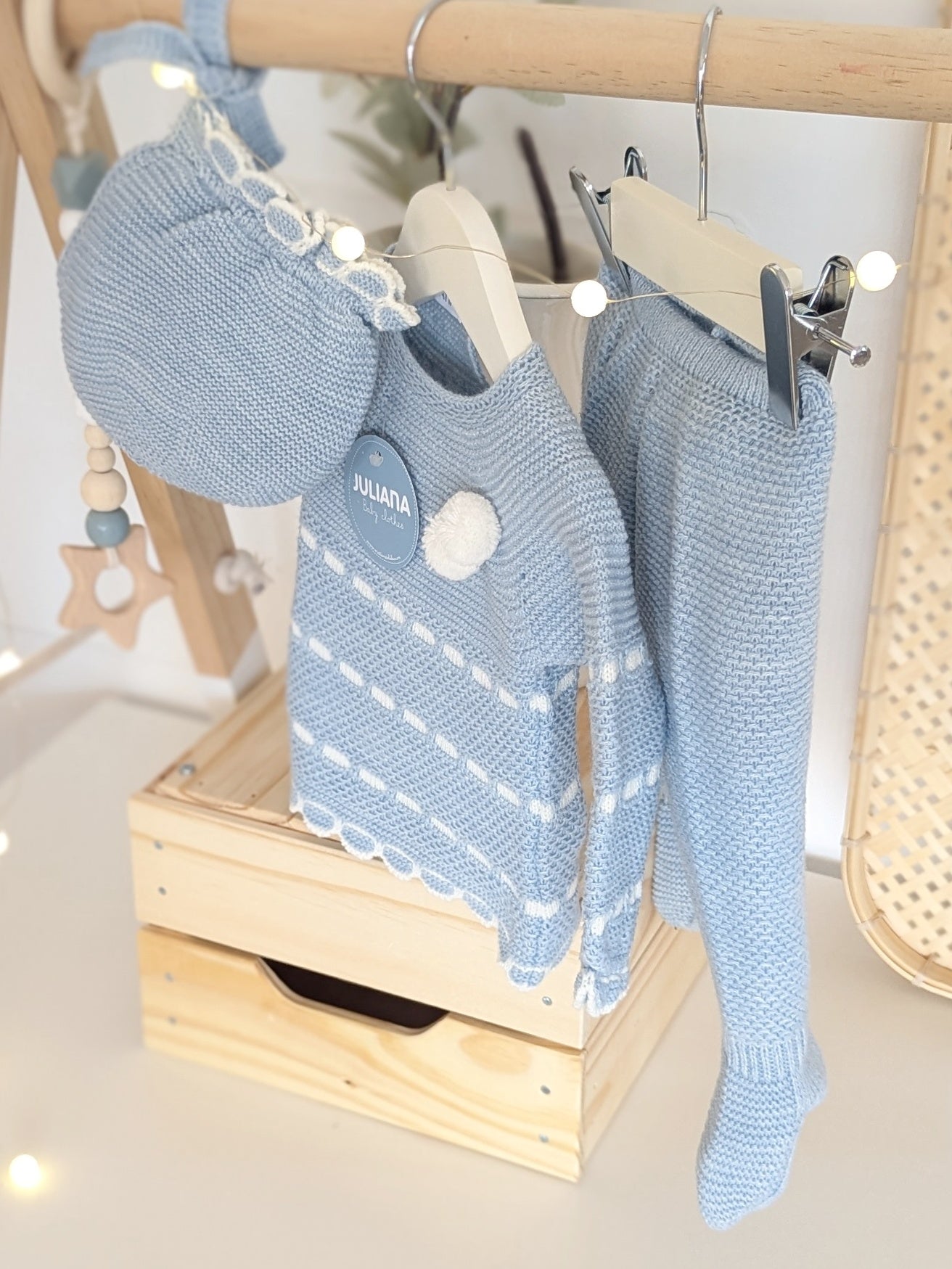 Conjunto Polaina Recogidas Azul y Crudo - Colección Piano de Juliana