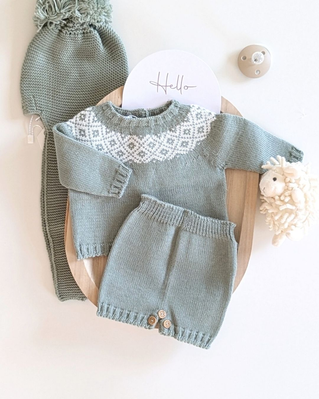 Conjunto Punto Con Gorro Musgo - Micolino