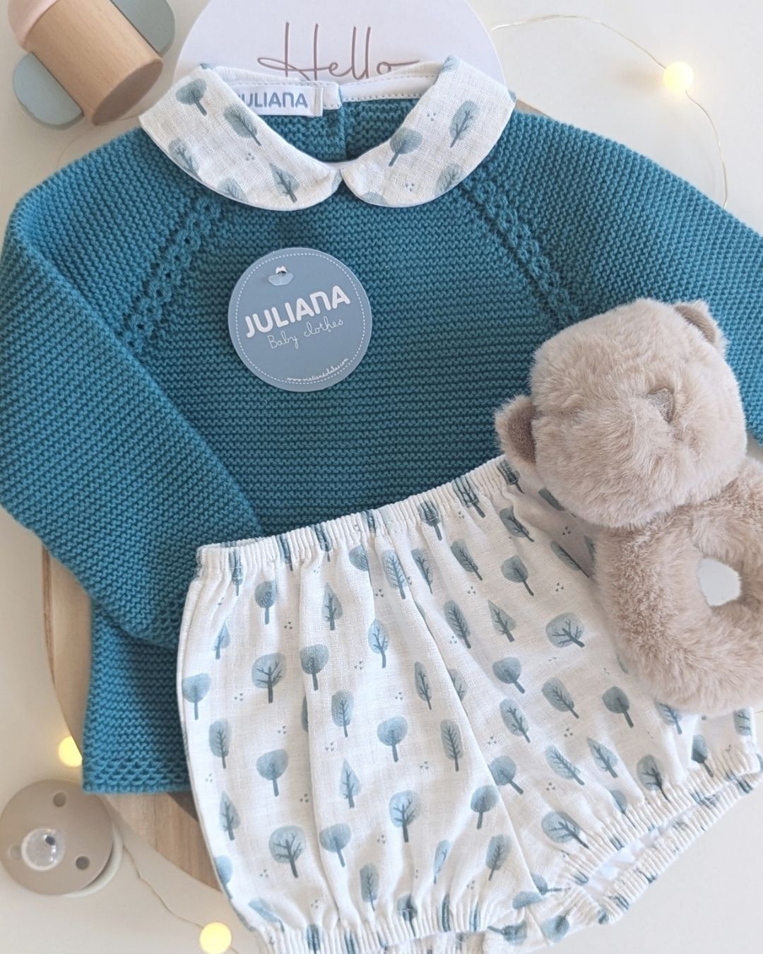 Conjunto Bebé Niño Pantalon Arbolitos Verde Baltico 25587 - Colección Oda de Juliana