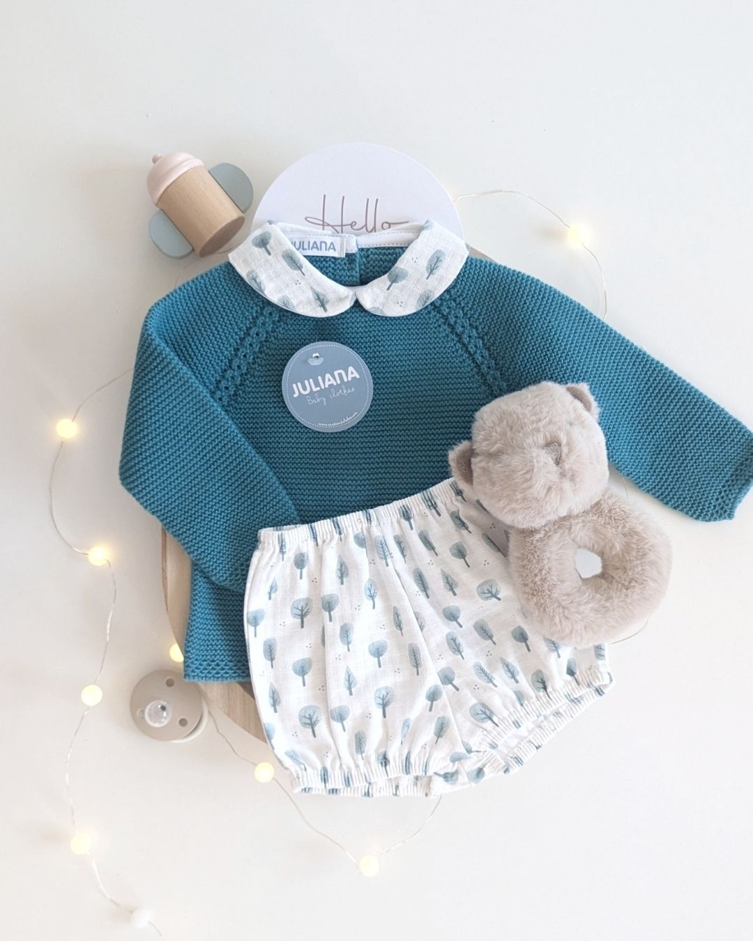 Conjunto Bebé Niño Pantalon Arbolitos Verde Baltico 25587 - Colección Oda de Juliana