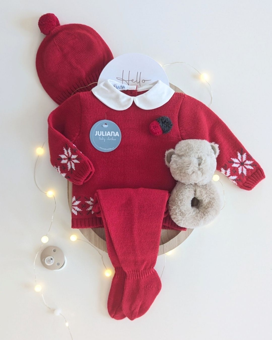 Conjunto Bebé Polaina Cenefa Estrellas Rojo 25545 - Colección Melodía de Juliana