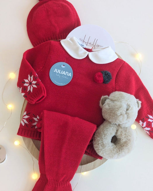 Conjunto Bebé Polaina Cenefa Estrellas Rojo 25545 - Colección Melodía de Juliana