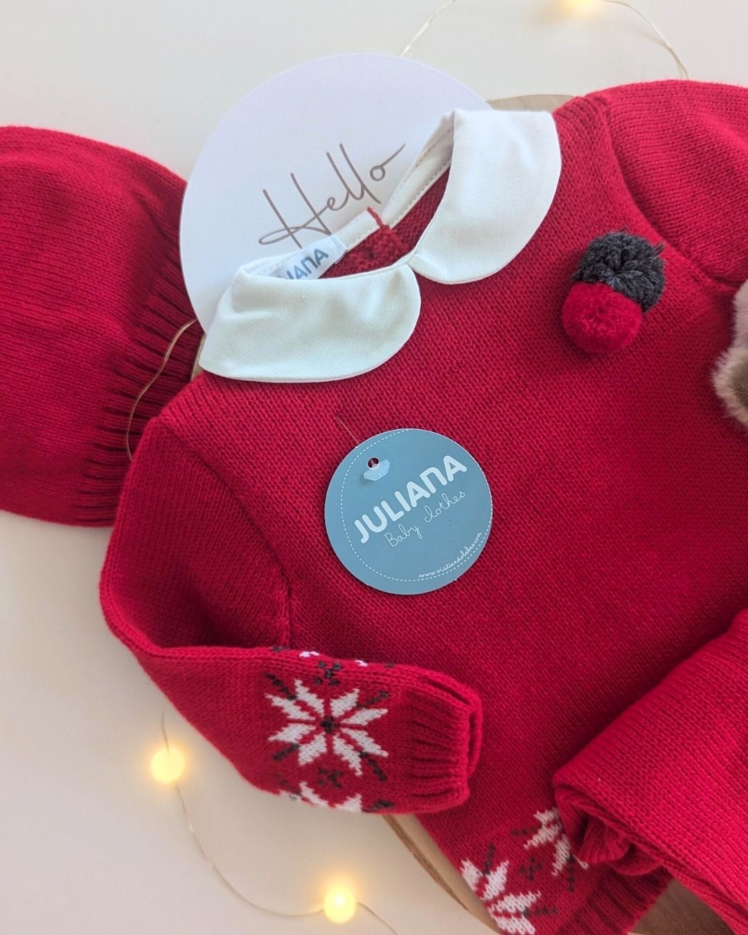 Conjunto Bebé Polaina Cenefa Estrellas Rojo 25545 - Colección Melodía de Juliana