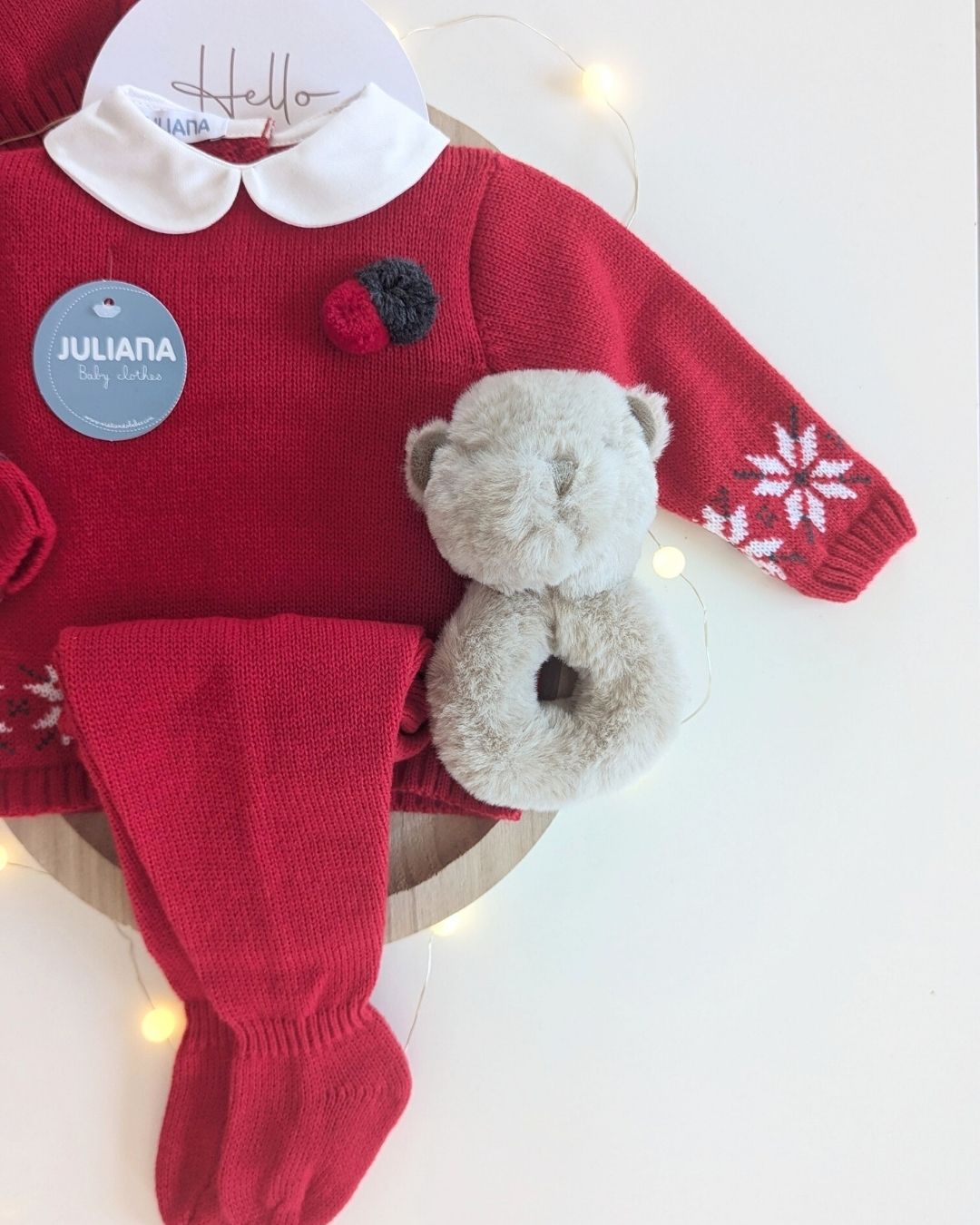 Conjunto Bebé Polaina Cenefa Estrellas Rojo 25545 - Colección Melodía de Juliana