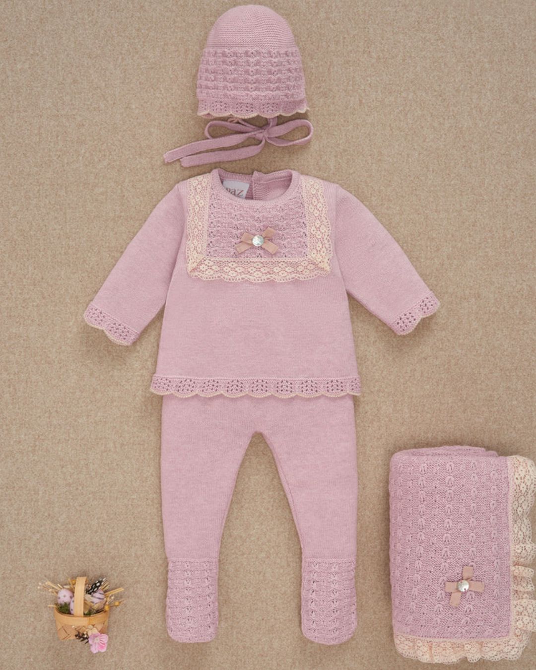 Conjunto Bebe Polaina Pascua Rosa Palo 103-123107 - Paz Rodriguez