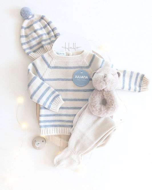 Conjunto Bebé Polaina Rayado Crema y Gris 25546 - Colección Sonata de Juliana