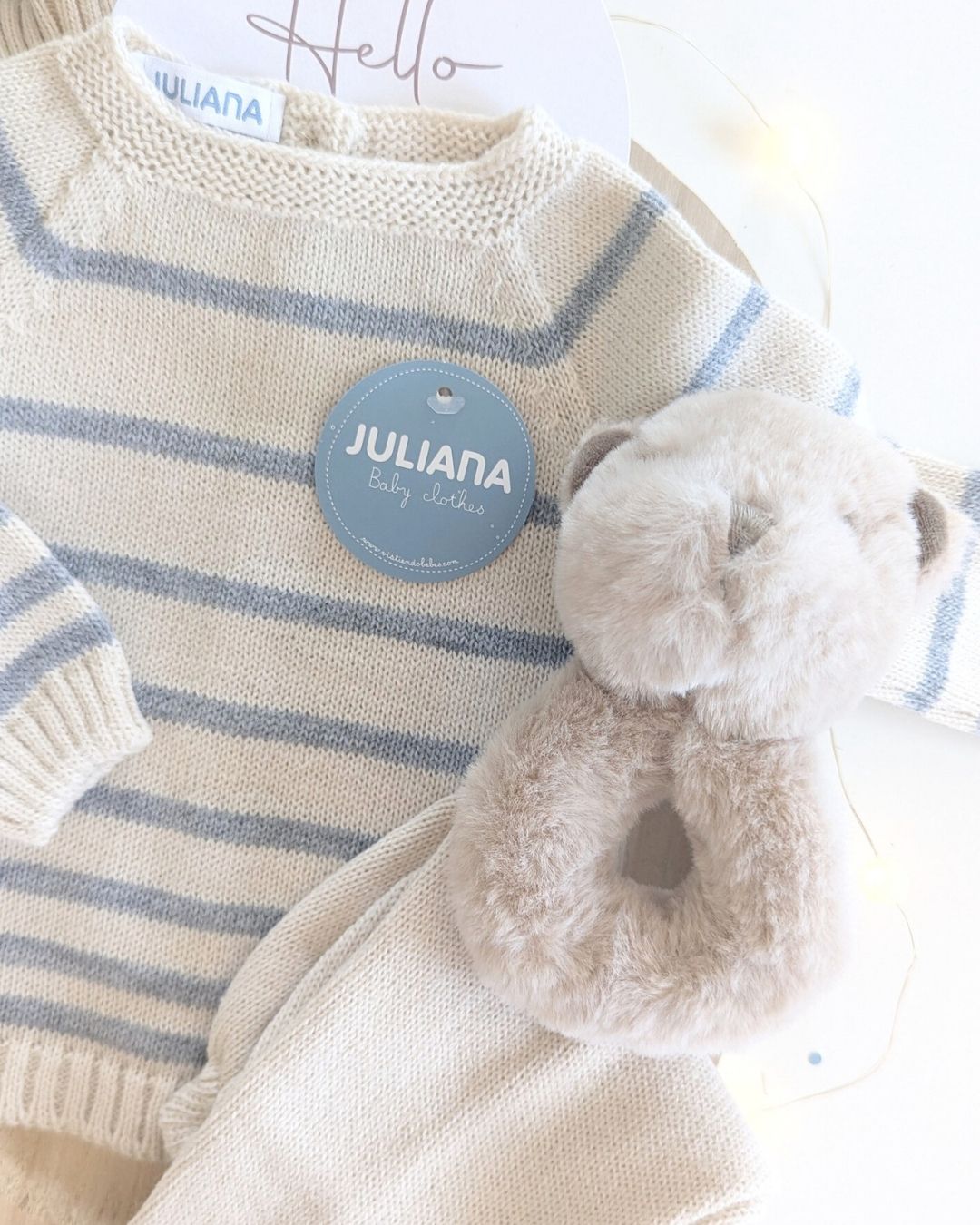 Conjunto Bebé Polaina Rayado Crema y Gris 25546 - Colección Sonata de Juliana