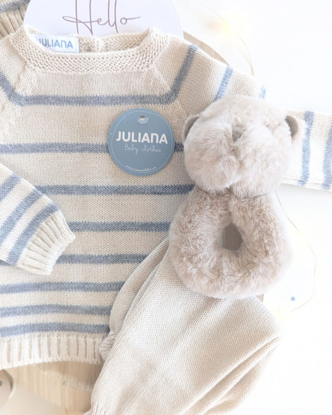 Conjunto Bebé Polaina Rayado Crema y Gris 25546 - Colección Sonata de Juliana