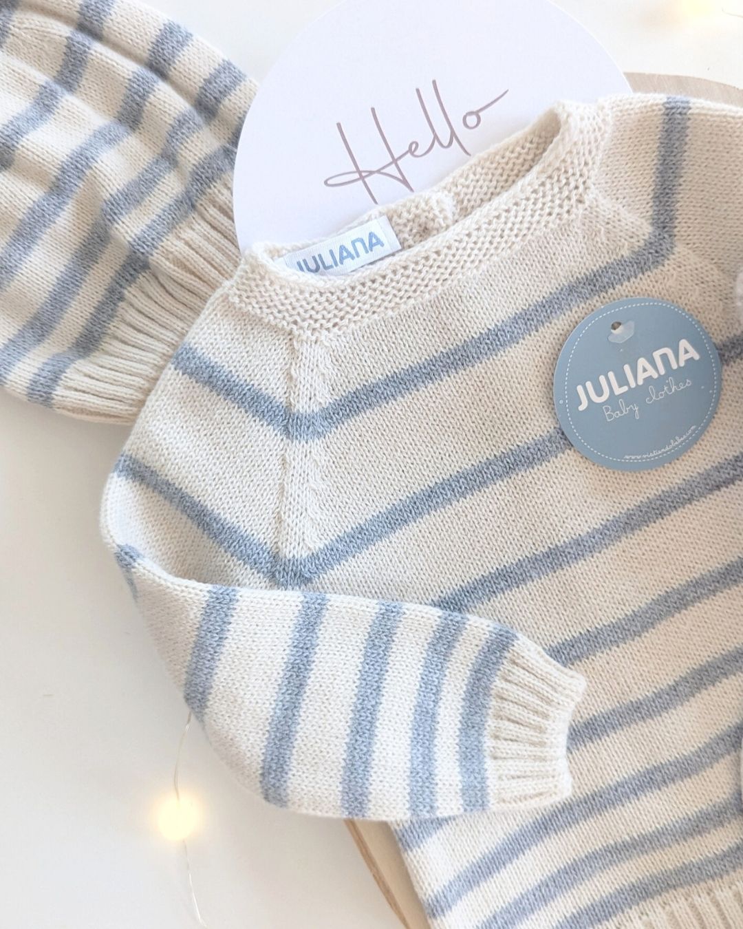 Conjunto Bebé Polaina Rayado Crema y Gris 25546 - Colección Sonata de Juliana