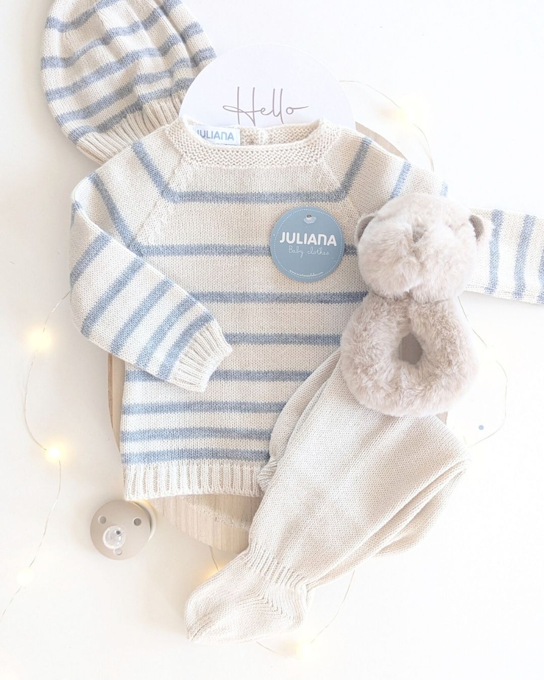 Conjunto Bebé Polaina Rayado Crema y Gris 25546 - Colección Sonata de Juliana