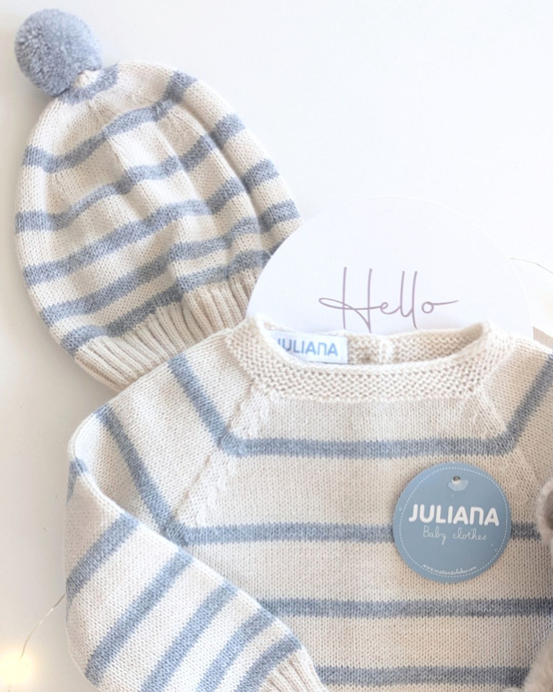 Conjunto Bebé Polaina Rayado Crema y Gris 25546 - Colección Sonata de Juliana