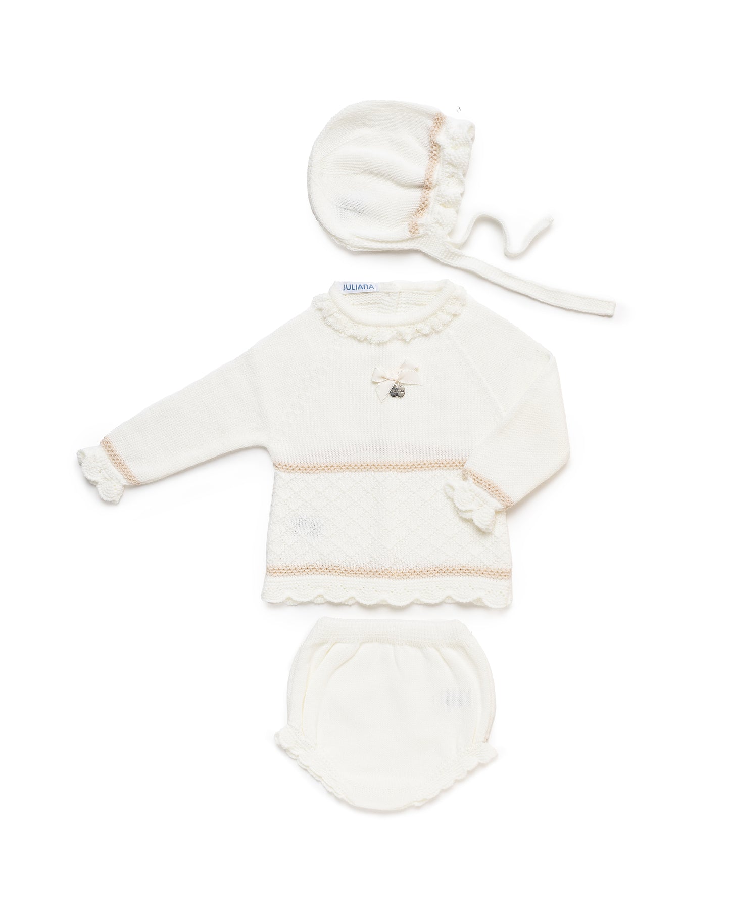 Conjunto Braga Punto Rombos Crudo y Crema - Colección Lienzo de Juliana