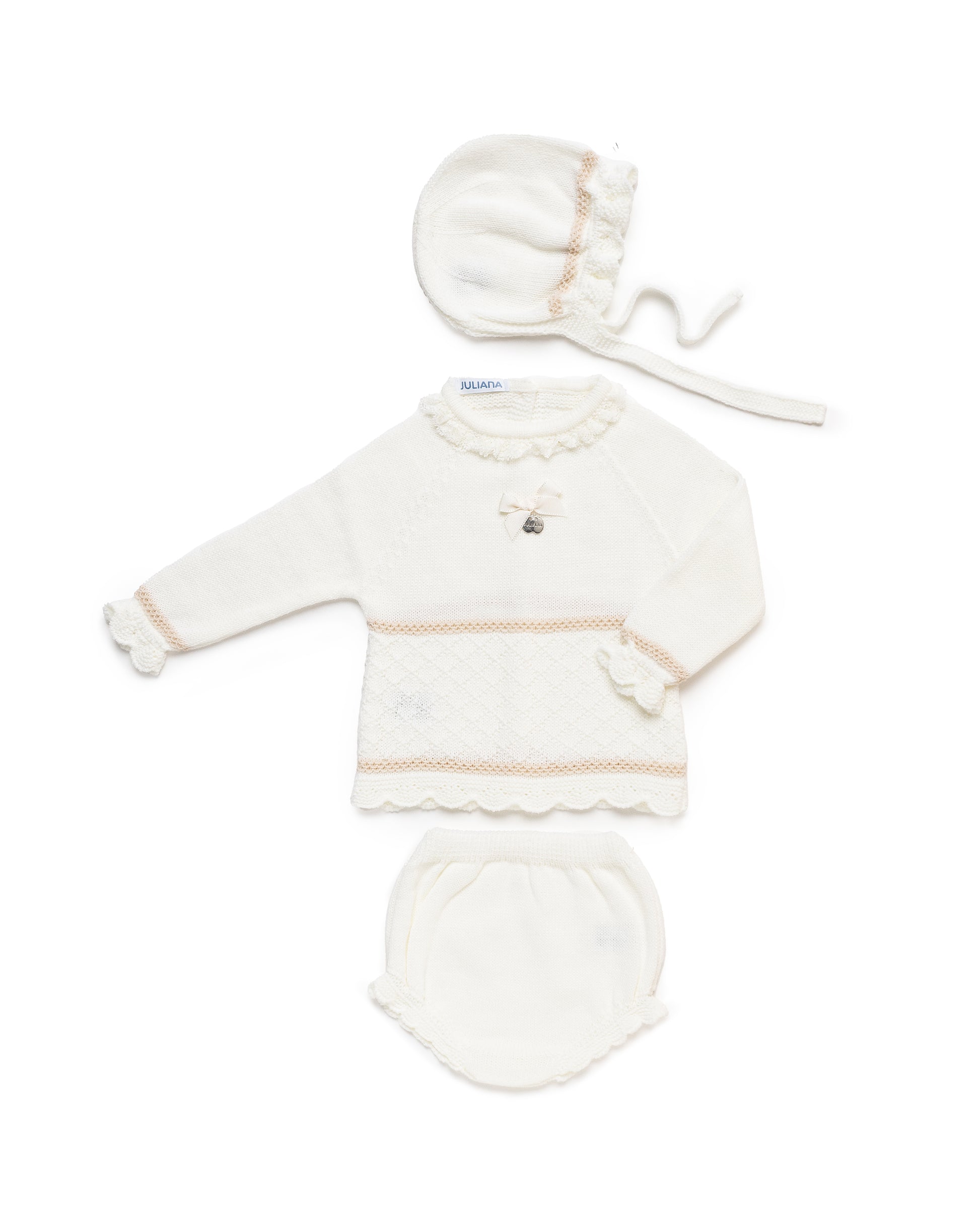 Conjunto Braga Punto Rombos Crudo y Crema - Colección Lienzo de Juliana