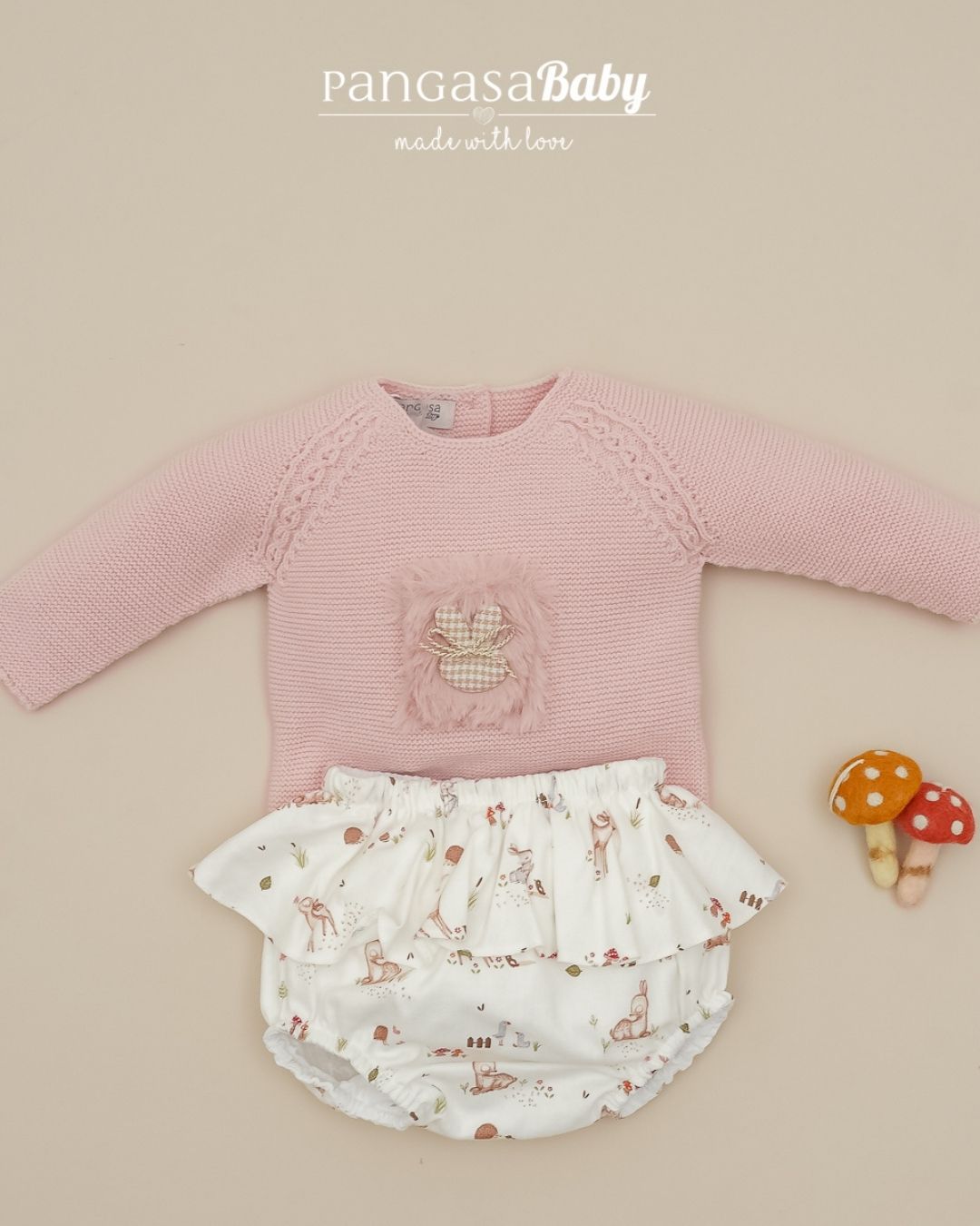 Conjunto Braguita Bambi & Conejo Rosa Empolvado 🦌 Petite Bambi - Pangasa Baby