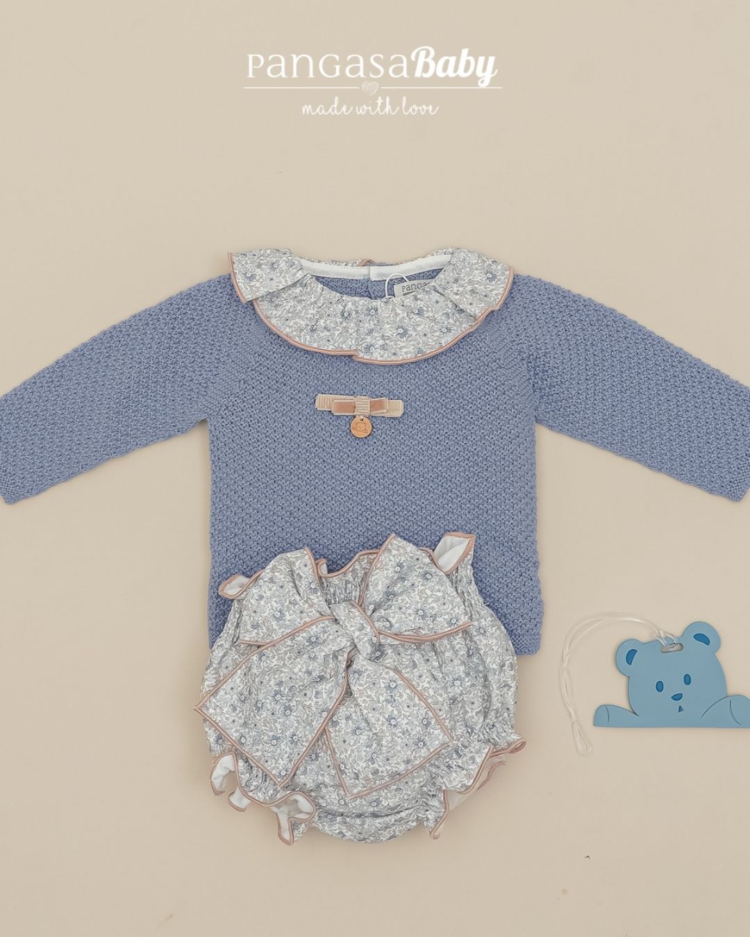 Conjunto Braguita Flores Bruma 💙 Bleu Brume - Pangasa Baby