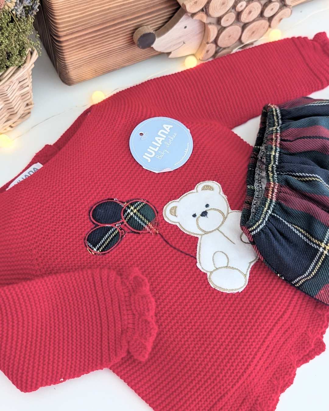 Conjunto Braguita Oso Globo Rojo - Colección Baya Juliana