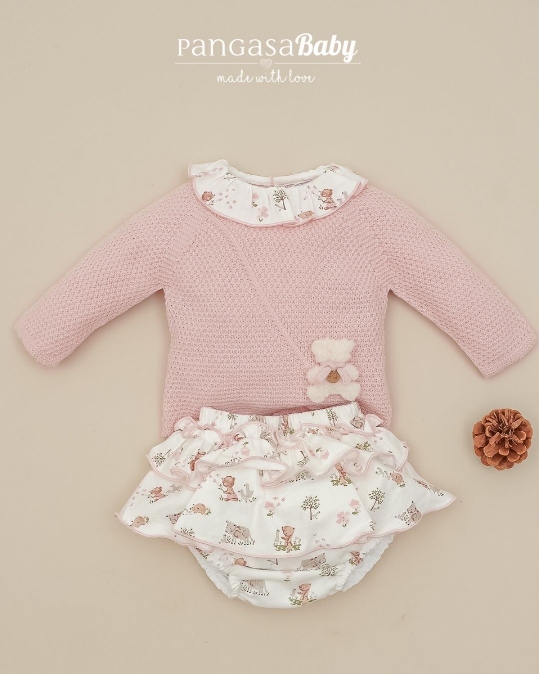 Conjunto Braguita Teddy Rosa Empolvado 🧸 Ositos Tiny Bear - Pangasa Baby