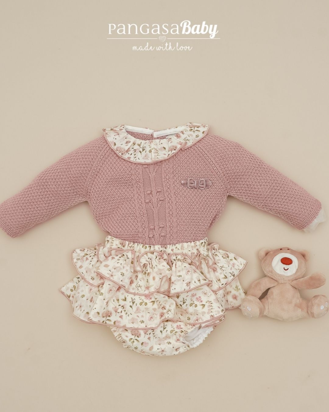 Conjunto Braguita Rosa Vintage Flores🌸 Velvet Pink - Pangasa Baby