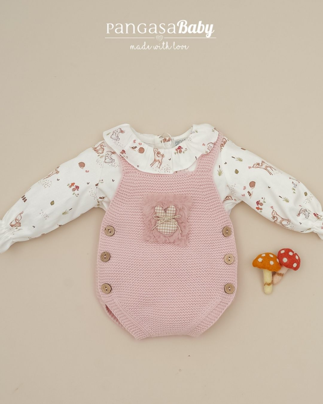 Conjunto Peto Bambi y Conejos Rosa Empolvado 🦌 Petite Bambi - Pangasa Baby