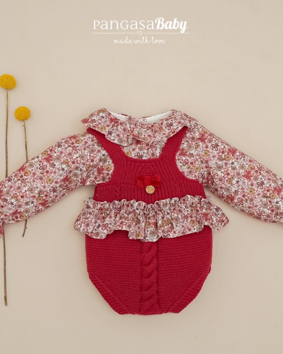 Conjunto Peto Flores Granate Cereza 💖 Rouge Couture - Pangasa Baby