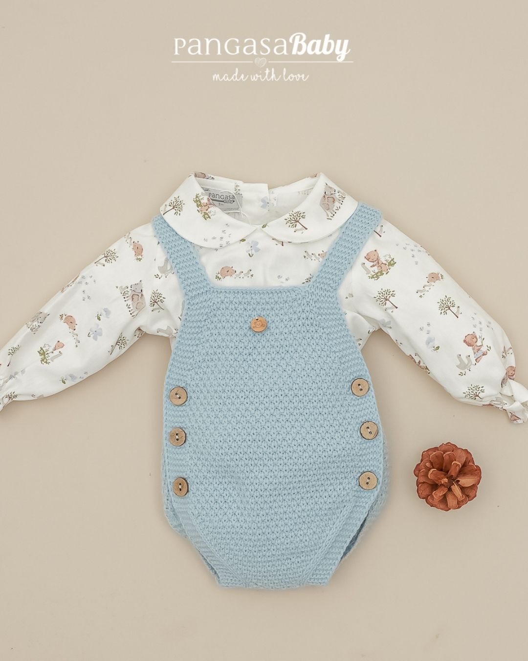 Conjunto Peto Teddy Celeste Empolvado 🧸 Ositos Tiny Bear - Pangasa Baby