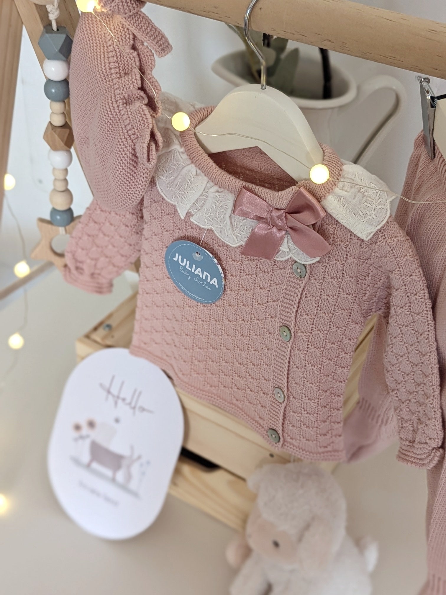 Conjunto Polaina Cuadritos Lazo Rosa Empolvado - Colección Leyenda de Juliana