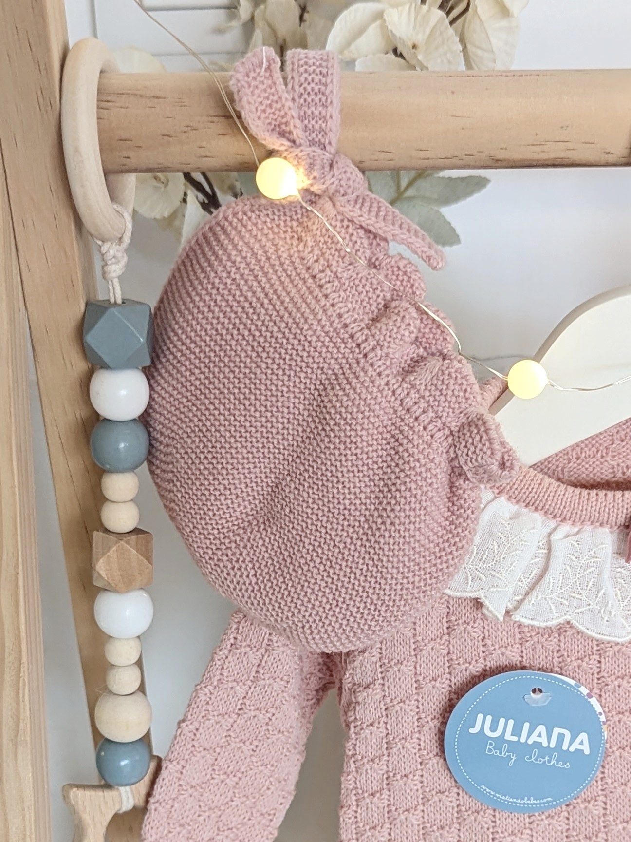 Conjunto Polaina Cuadritos Lazo Rosa Empolvado - Colección Leyenda de Juliana