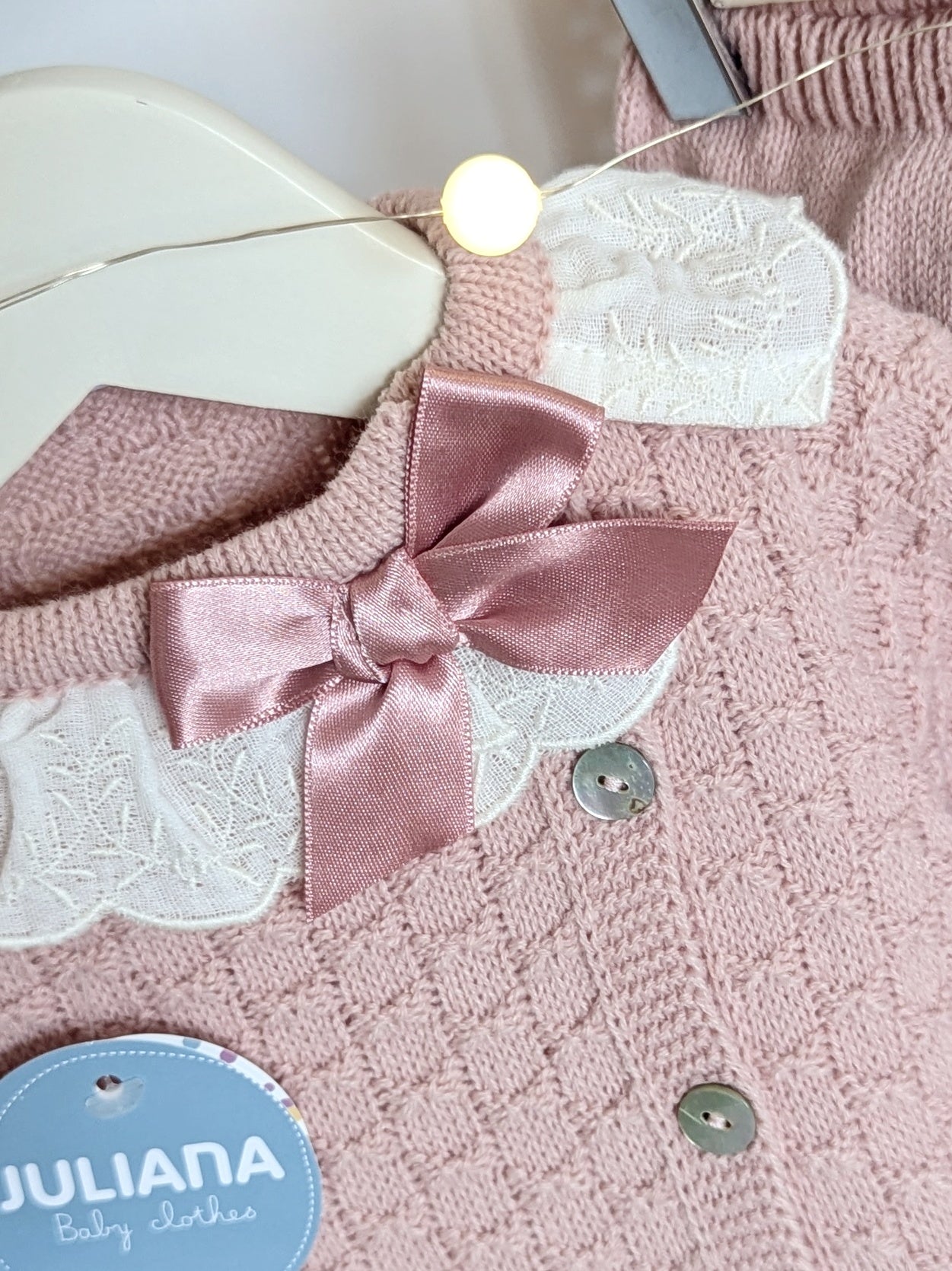 Conjunto Polaina Cuadritos Lazo Rosa Empolvado - Colección Leyenda de Juliana