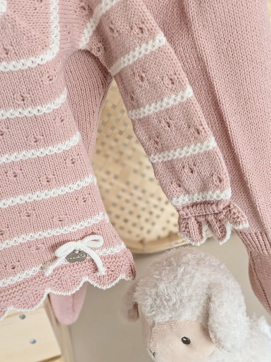 Conjunto Polaina Rayado Trenzas Rosa Empolvado - Colección Leyenda de Juliana