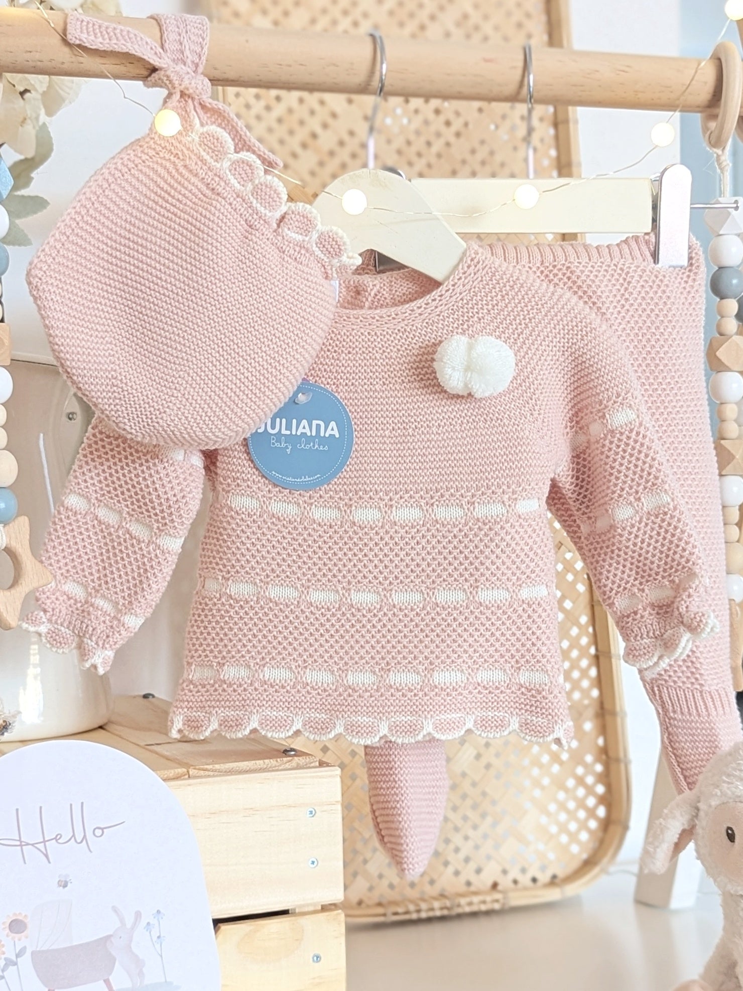 Conjunto Polaina Recogidas Rosa Palo y Crudo - Colección Piano de Juliana