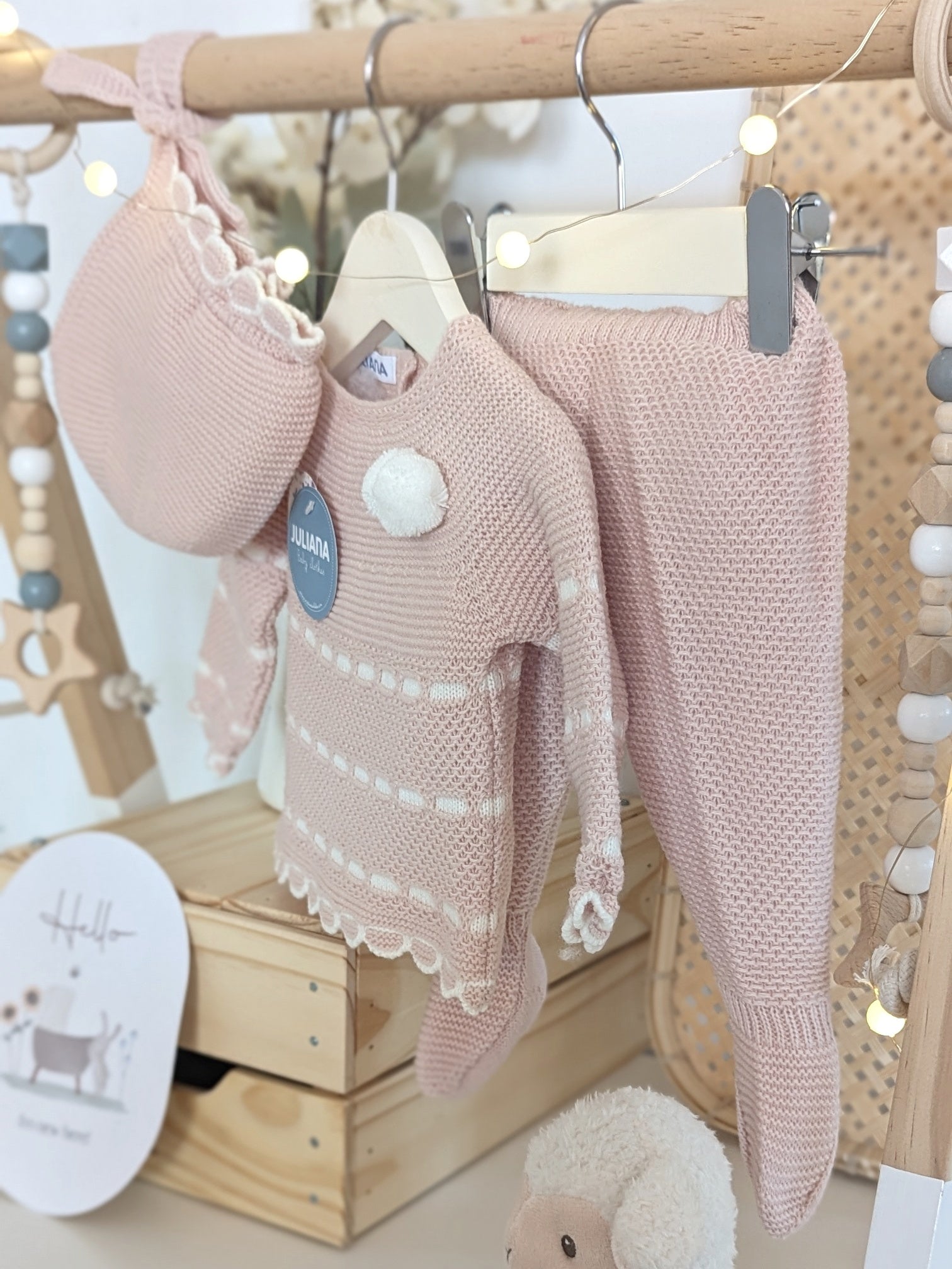 Conjunto Polaina Recogidas Rosa Palo y Crudo - Colección Piano de Juliana