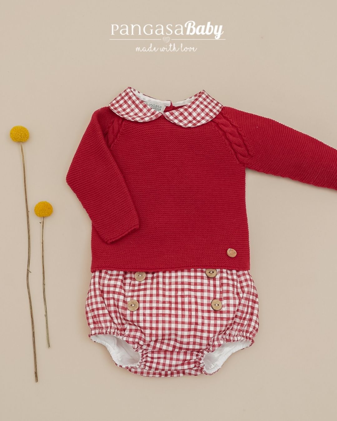 Conjunto Ranita Cuadros Granate Cereza 💖 Rouge Couture - Pangasa Baby