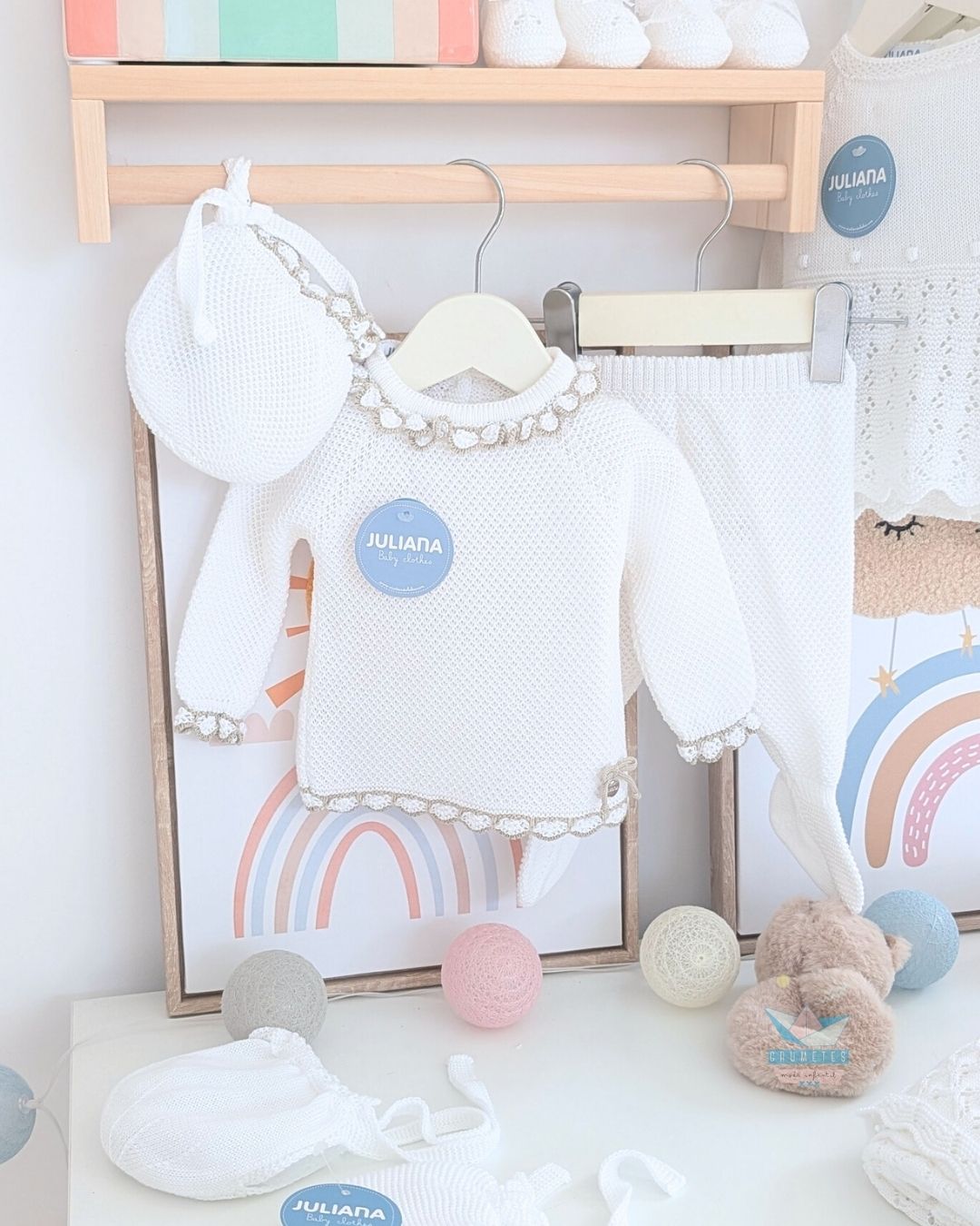 Conjunto bebé polaina Blanco/Beig 🍊 Colección Azahar - Juliana