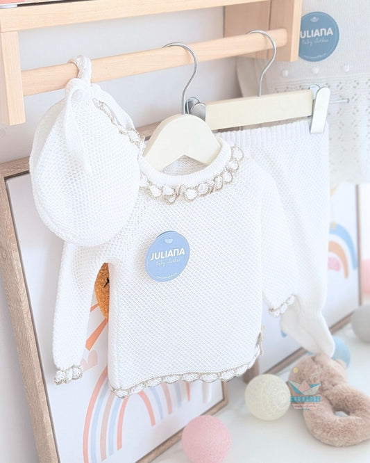 Conjunto bebé polaina Blanco/Beig 🍊 Colección Azahar - Juliana