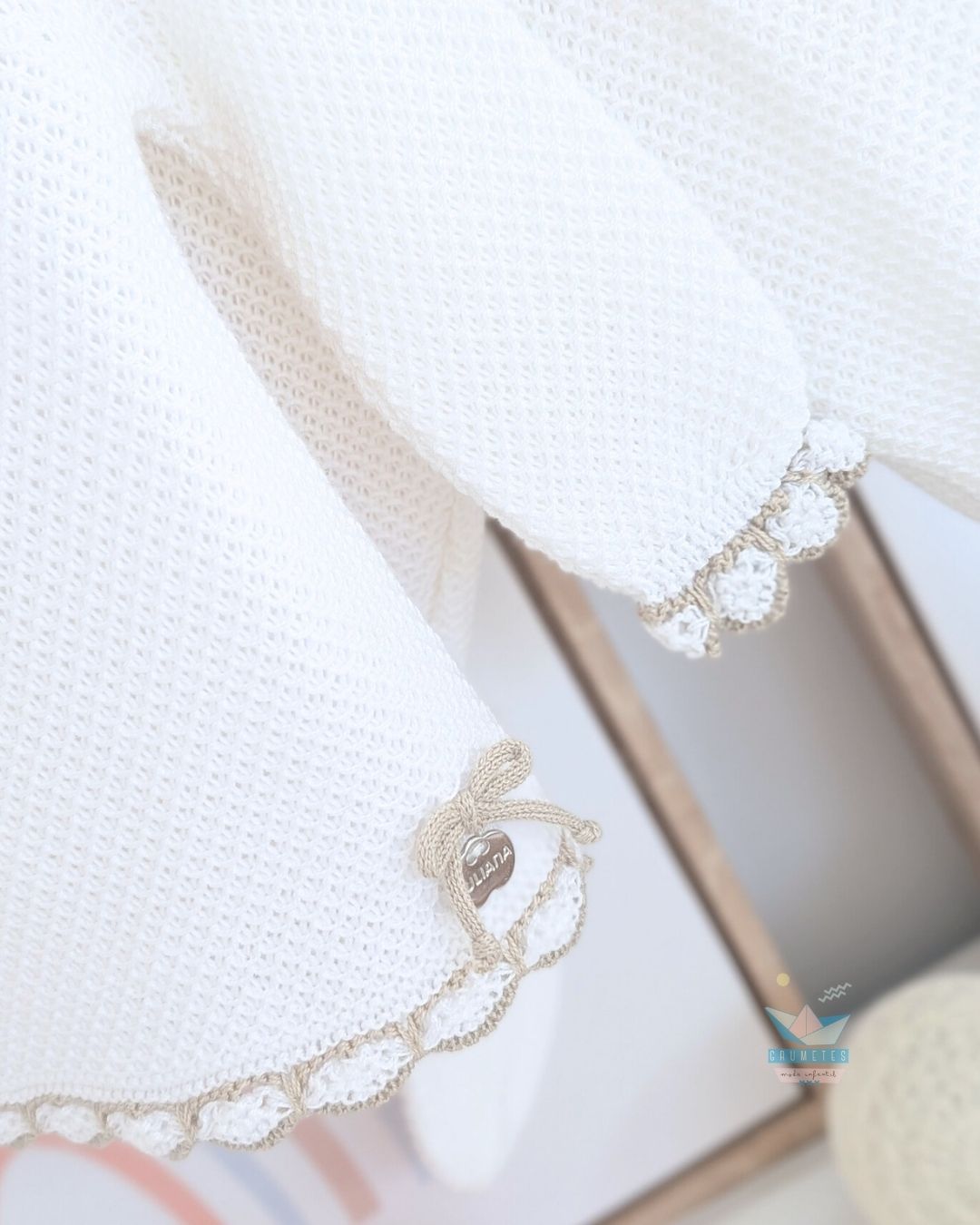 Conjunto bebé polaina Blanco/Beig 🍊 Colección Azahar - Juliana