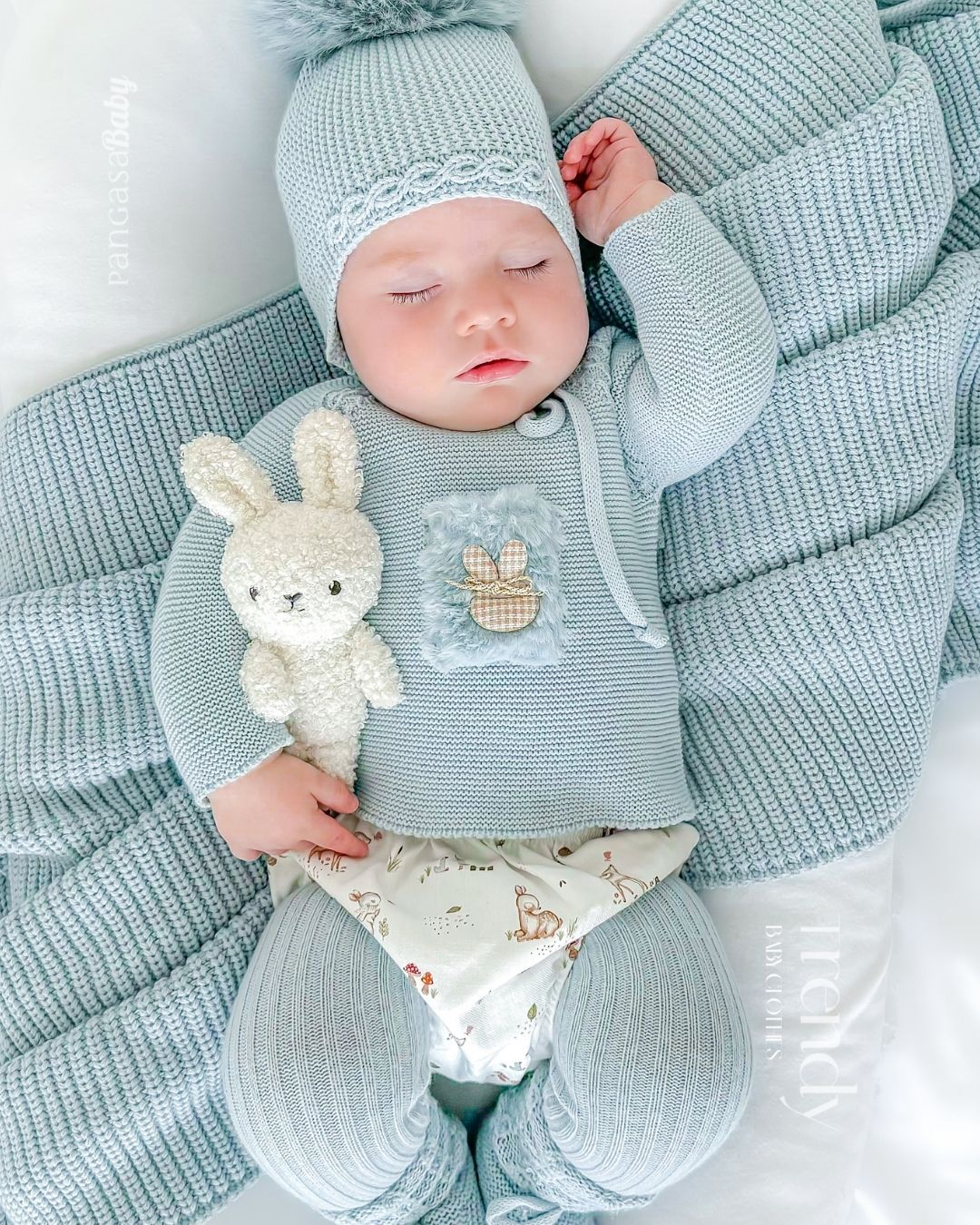 Conjunto bebe niño Ranita Bambi & Conejo Celeste Empolvado 🦌 Petite Bambi - Pangasa Baby