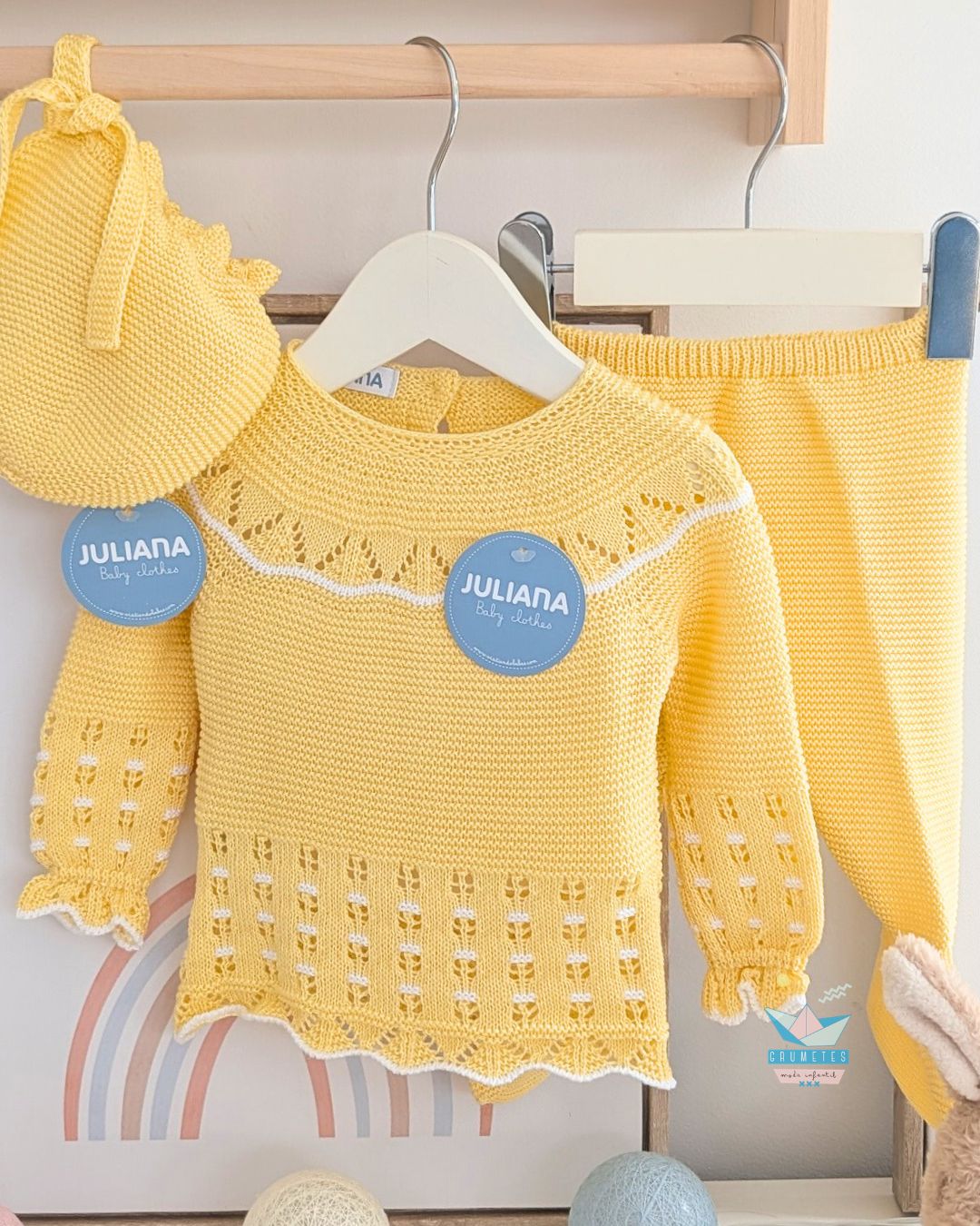 Conjunto bebé polaina Amarillo/Blanco 🍊 Colección Mandarina - Juliana