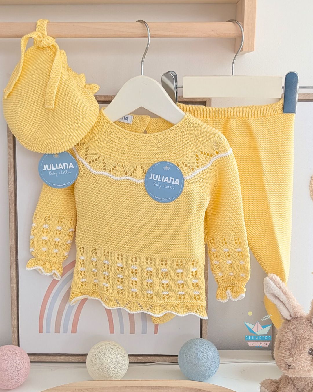 Conjunto bebé polaina Amarillo/Blanco 🍊 Colección Mandarina - Juliana
