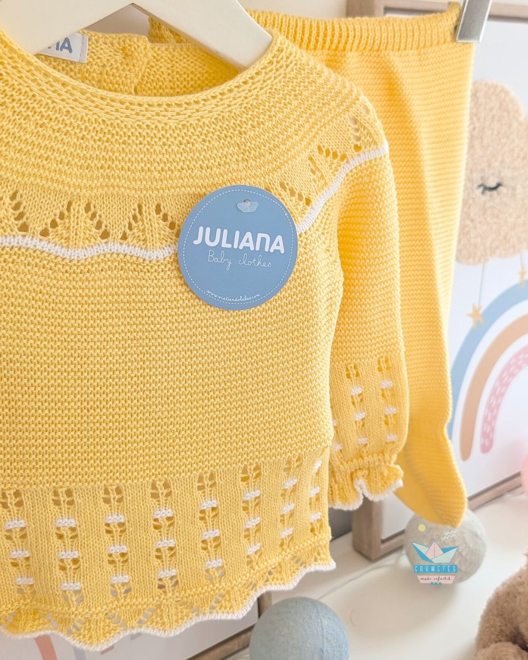 Conjunto bebé polaina Amarillo/Blanco 🍊 Colección Mandarina - Juliana