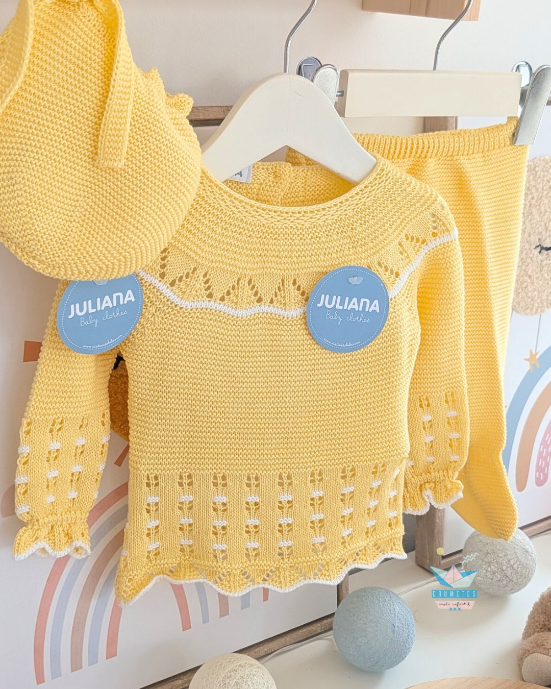 Conjunto bebé polaina Amarillo/Blanco 🍊 Colección Mandarina - Juliana