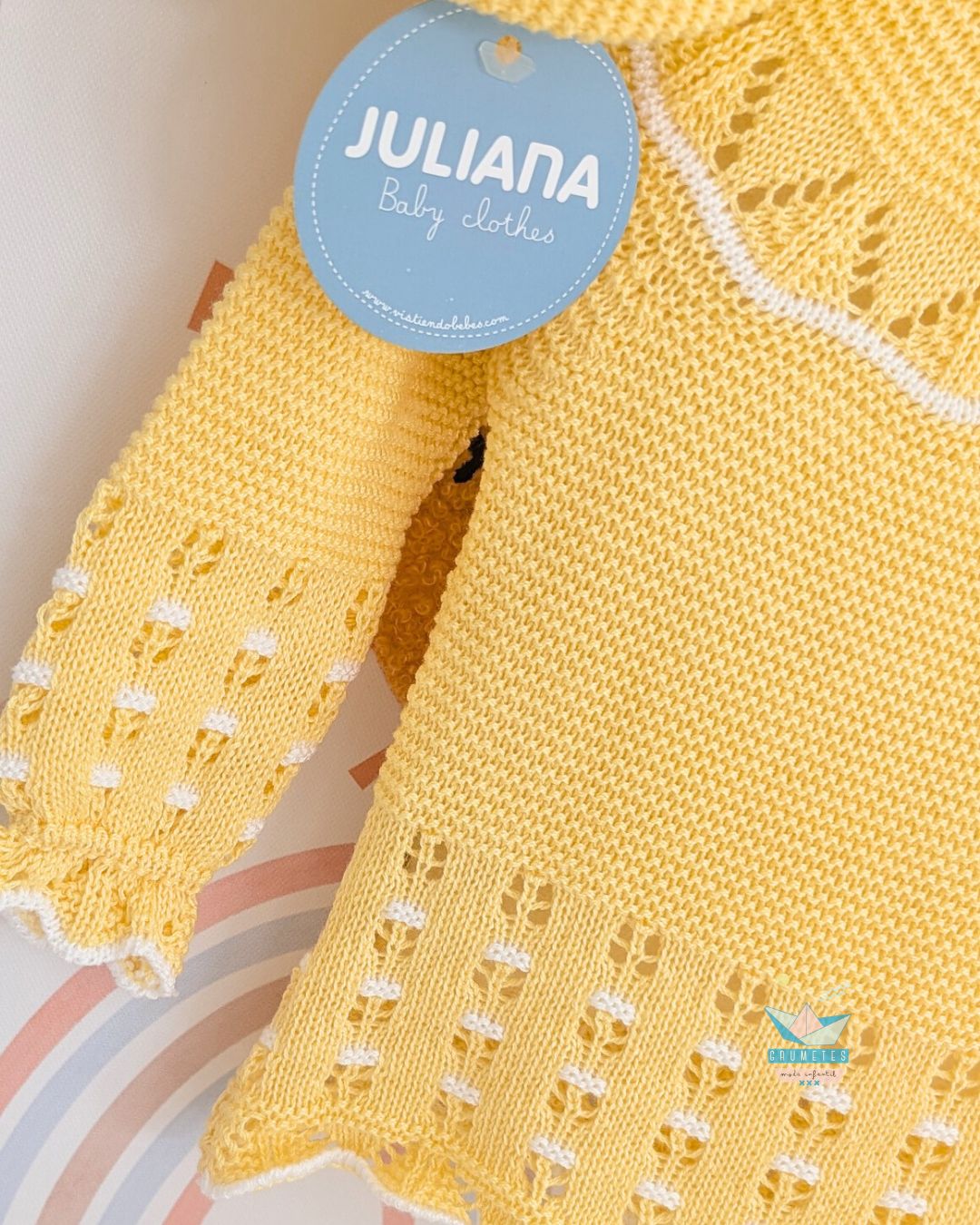 Conjunto bebé polaina Amarillo/Blanco 🍊 Colección Mandarina - Juliana