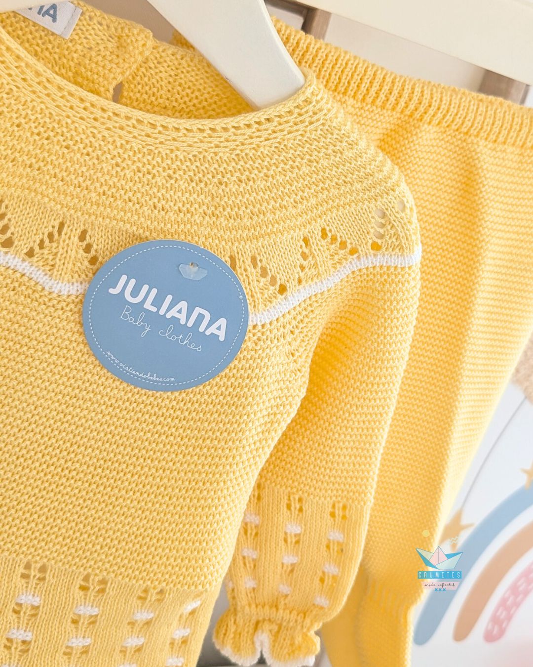 Conjunto bebé polaina Amarillo/Blanco 🍊 Colección Mandarina - Juliana