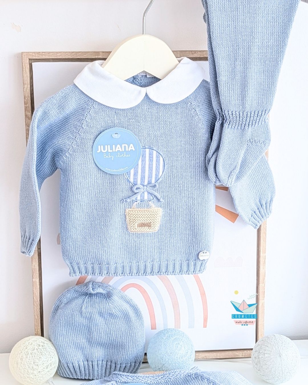 Conjunto bebé polaina Azul Cielo 🍑 Colección Melocotón - Juliana