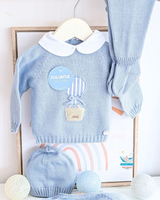 Conjunto bebé polaina Azul Cielo 🍑 Colección Melocotón - Juliana