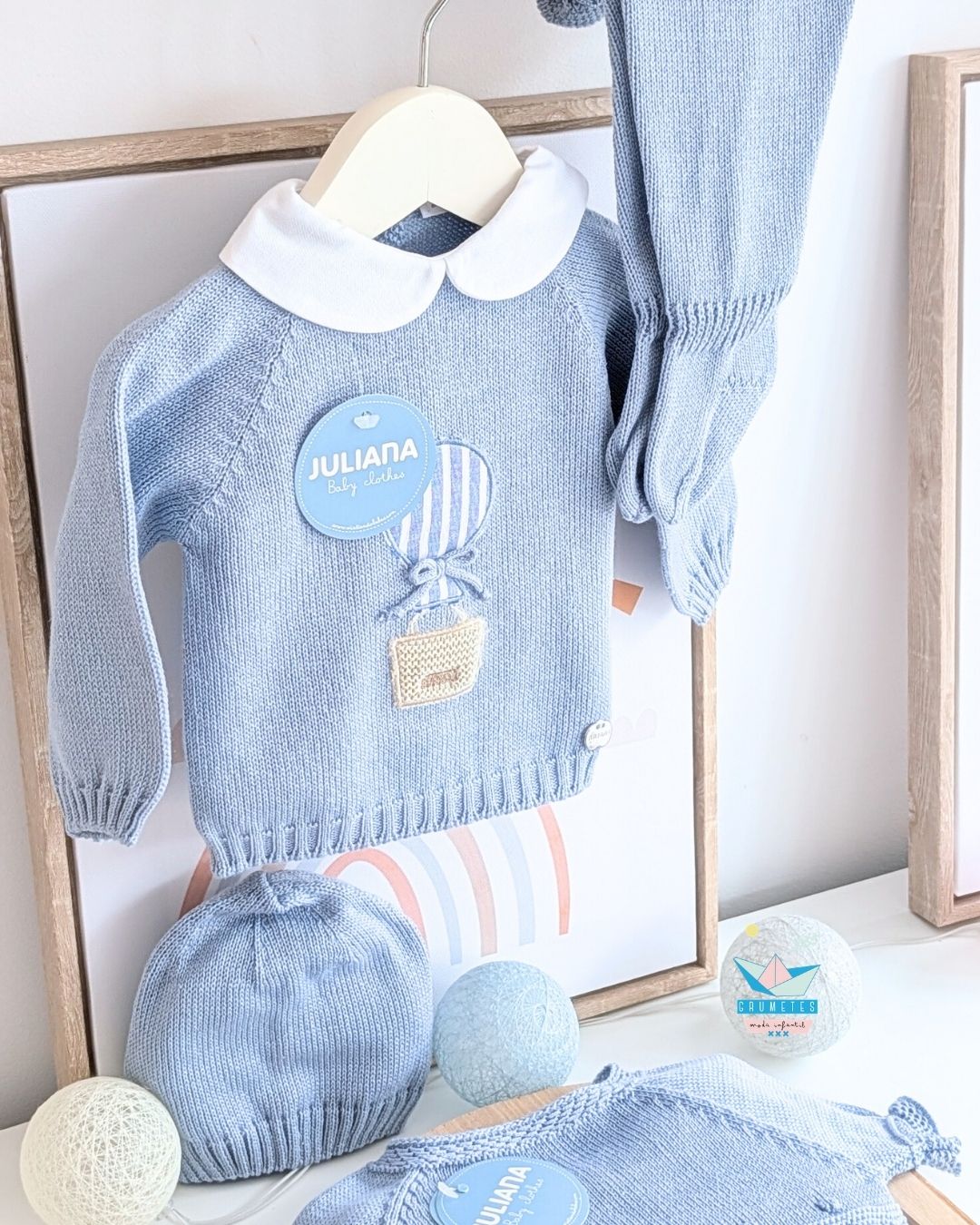 Conjunto bebé polaina Azul Cielo 🍑 Colección Melocotón - Juliana