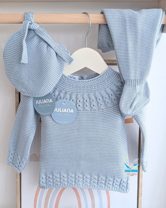 Conjunto bebé polaina Azul Pastel🌷 Colección Tulipán - Juliana