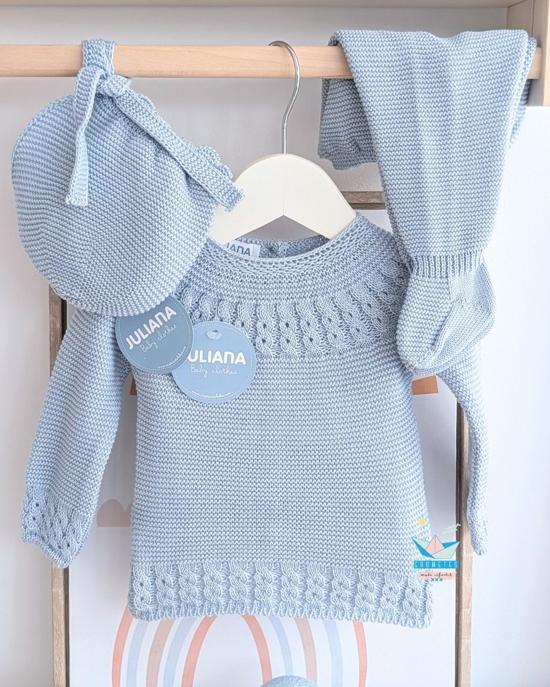 Conjunto bebé polaina Azul Pastel🌷 Colección Tulipán - Juliana